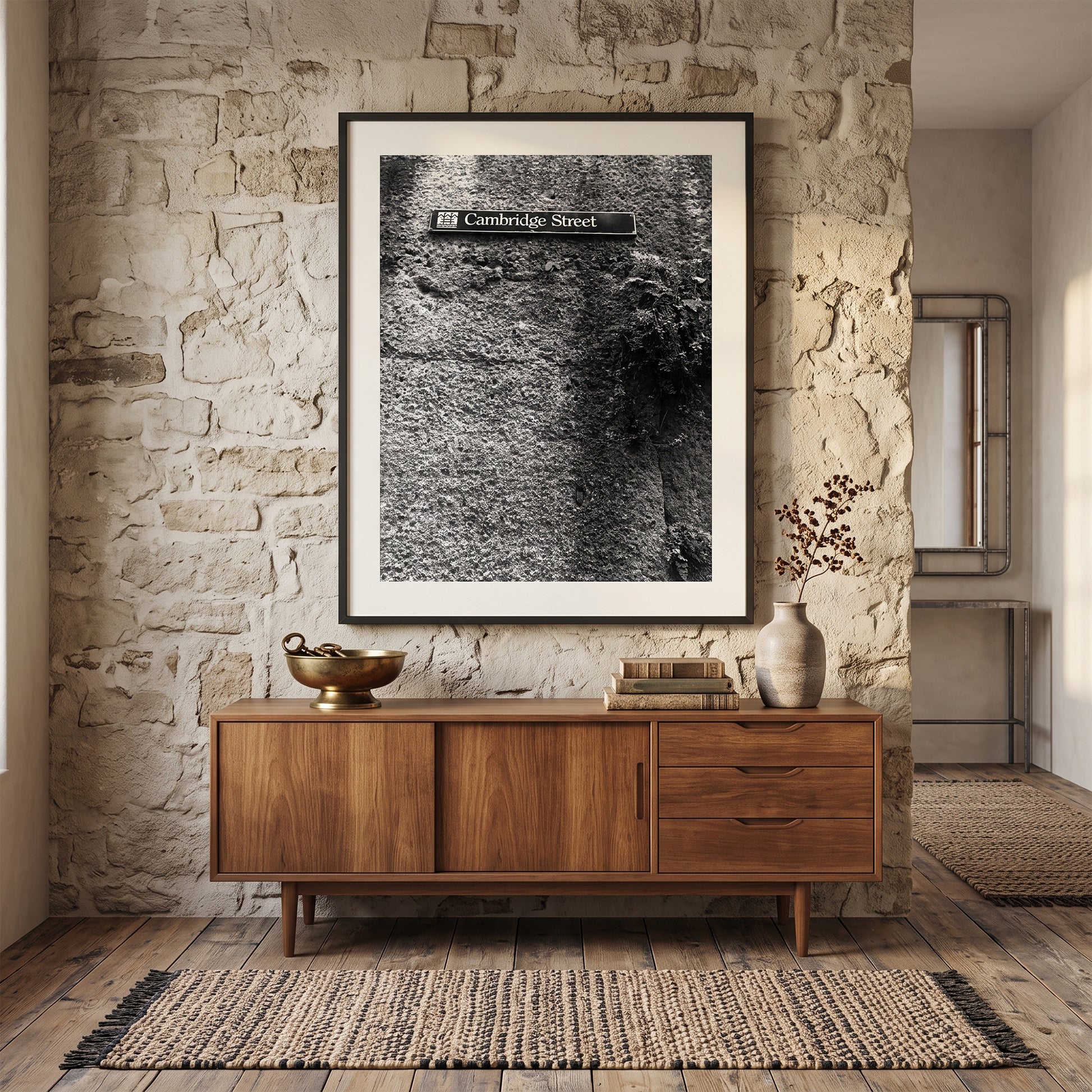 Cambridge Street Sign on Textured Wall Photo Print Black and White Print