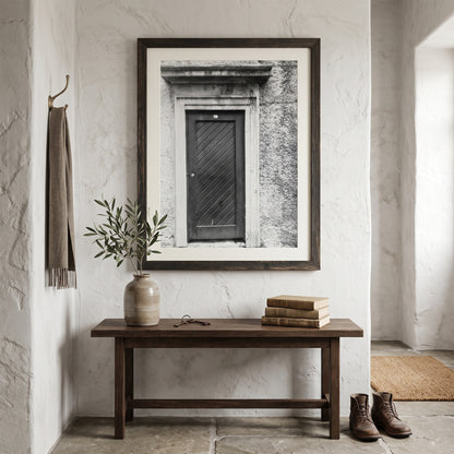 Rustic Diagonal Wooden Door Black and White Print