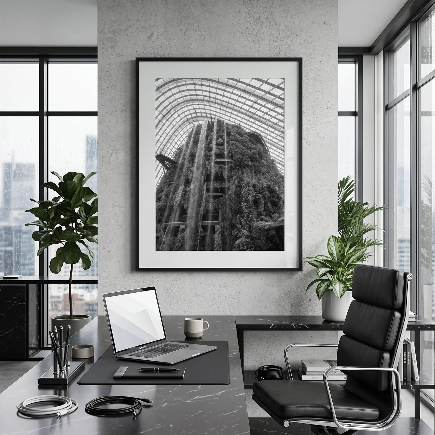 Cloud Forest Waterfall Singapore Black and White Print