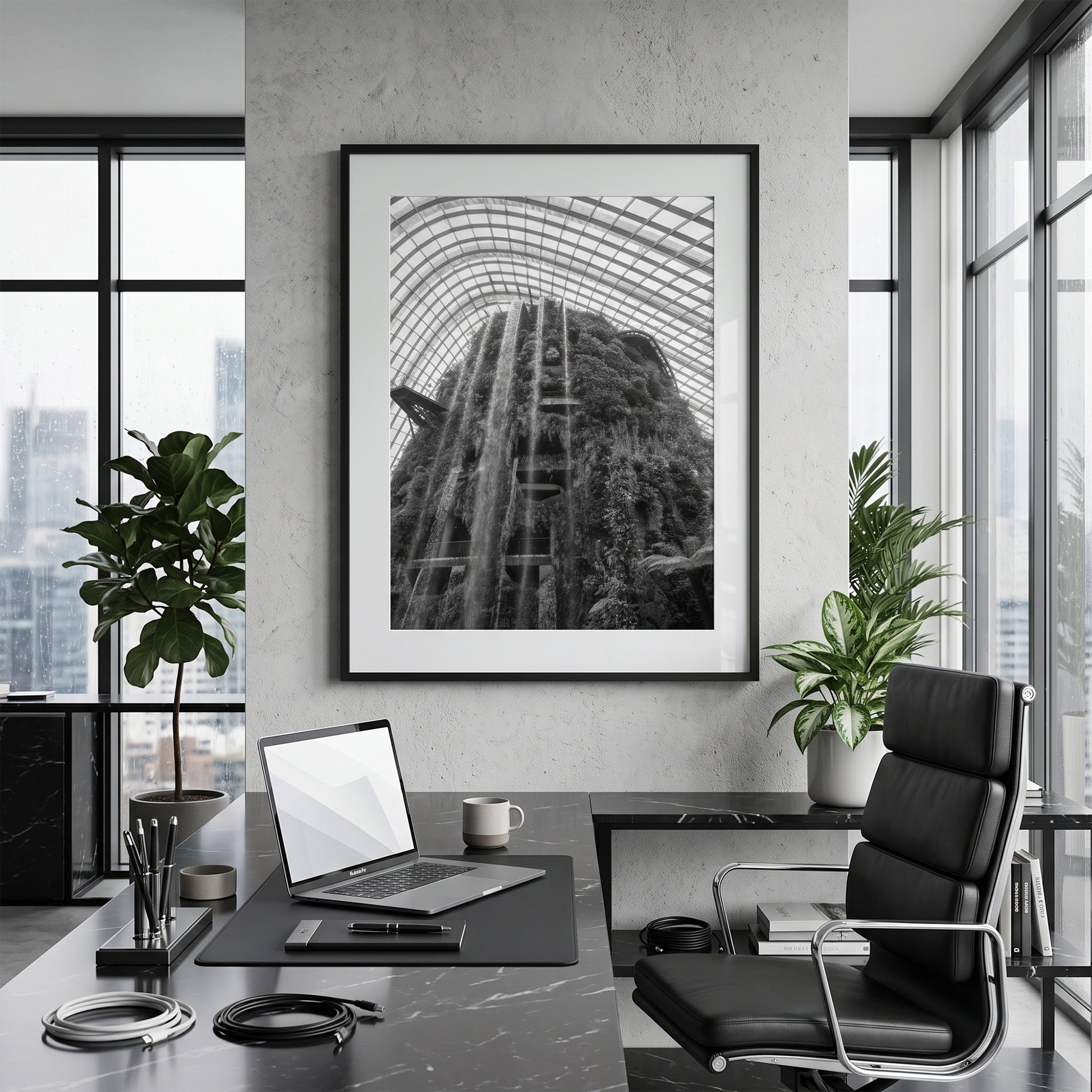 Cloud Forest Waterfall Singapore Black and White Print