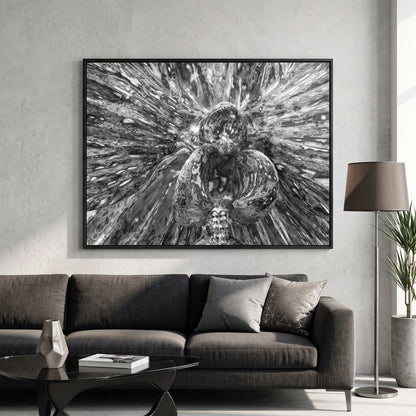 Abstract Metallic Orchid Bloom Black and White Print