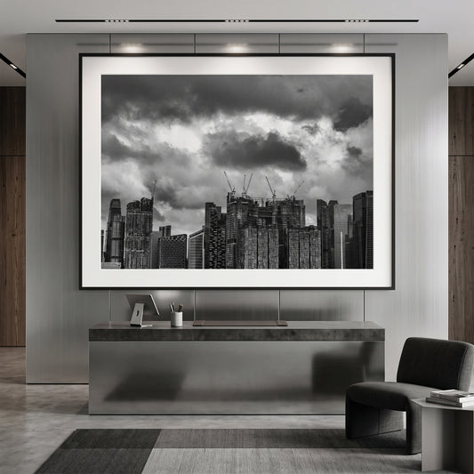 Singapore Skyline Construction Black and White Print