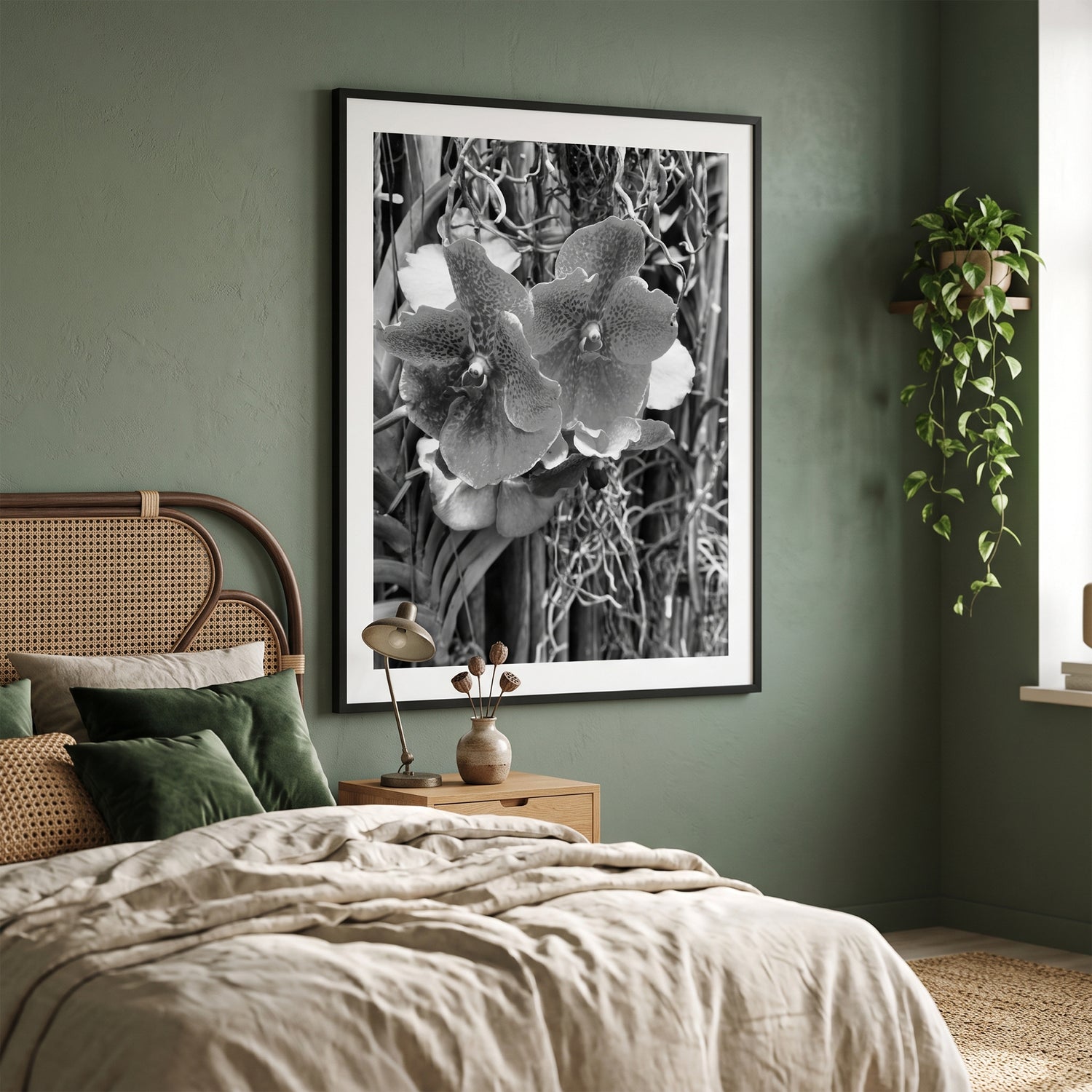 Orchid Blooms Botanical Black and White Print