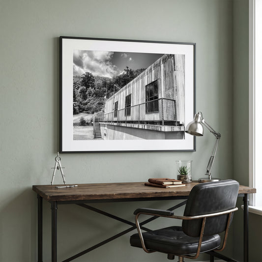 Kaitoke Waterworks Building Black and White Print