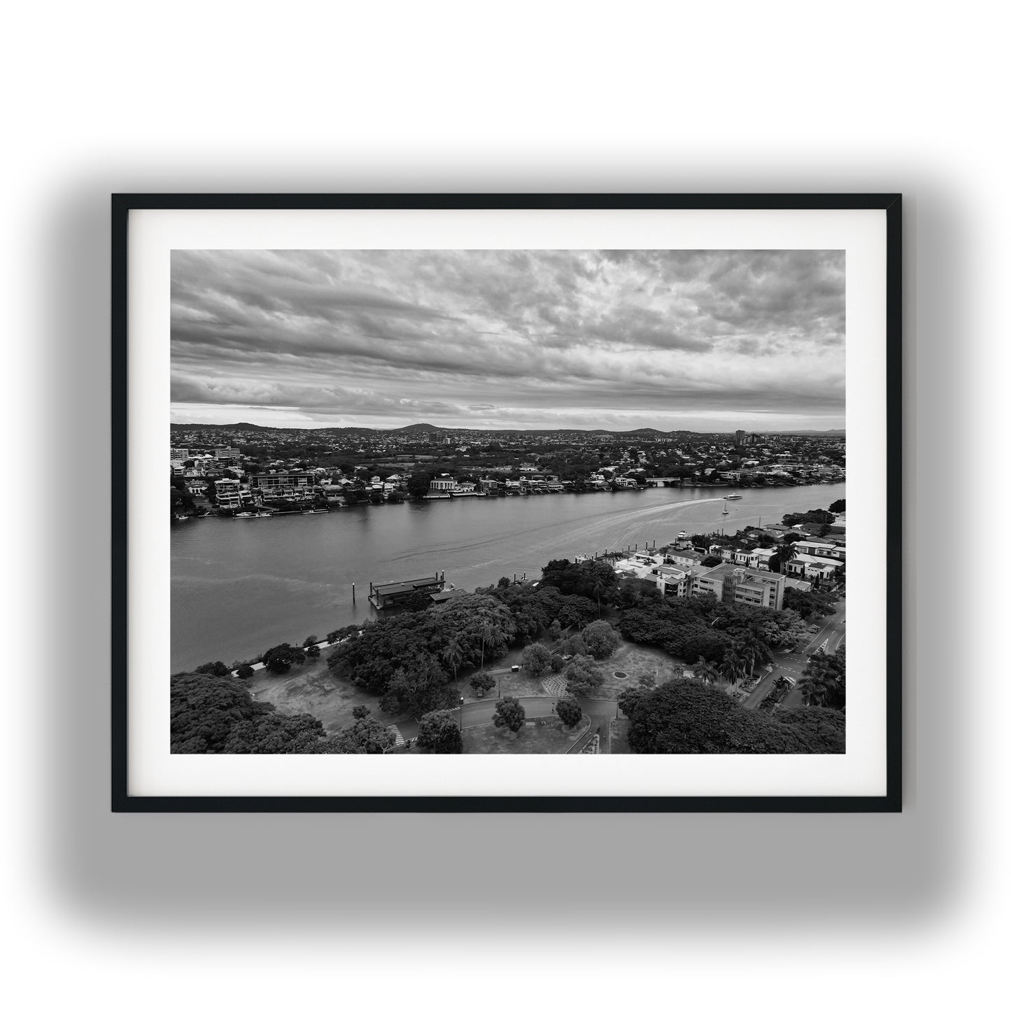 Brisbane River from New Farm Black and White Print