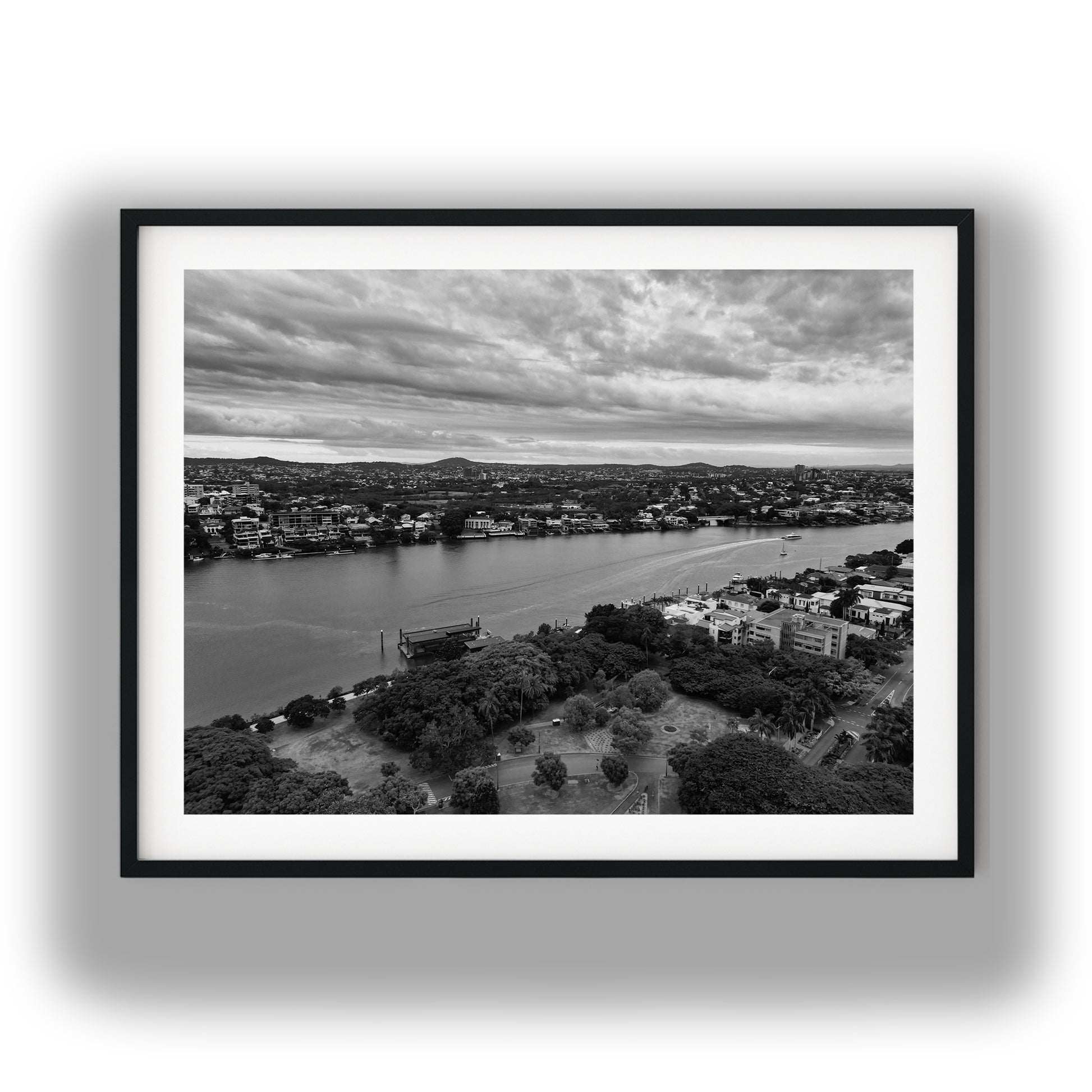 Brisbane River from New Farm Black and White Print