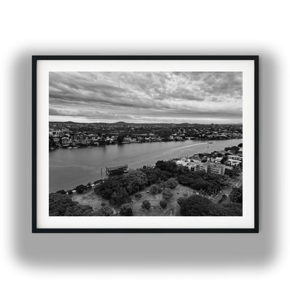 Brisbane River from New Farm Black and White Print