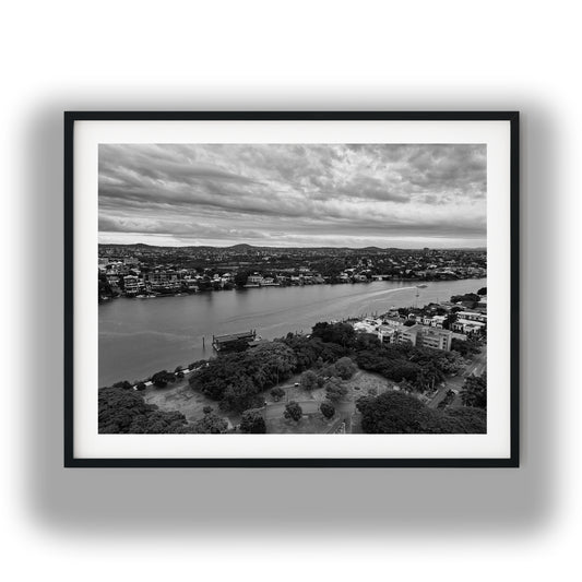 Brisbane River from New Farm Black and White Print
