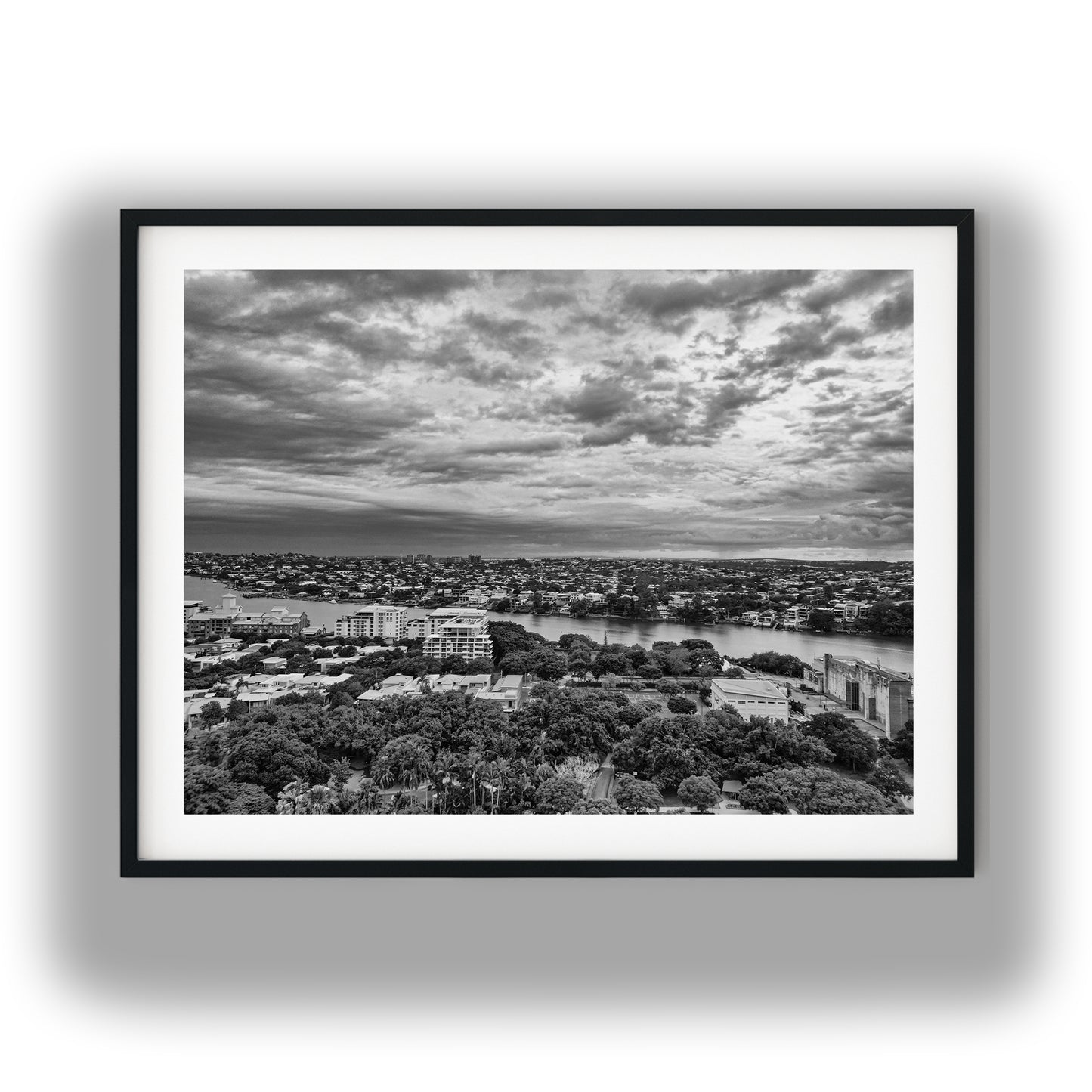 Aerial View of New Farm Brisbane Black and White Print