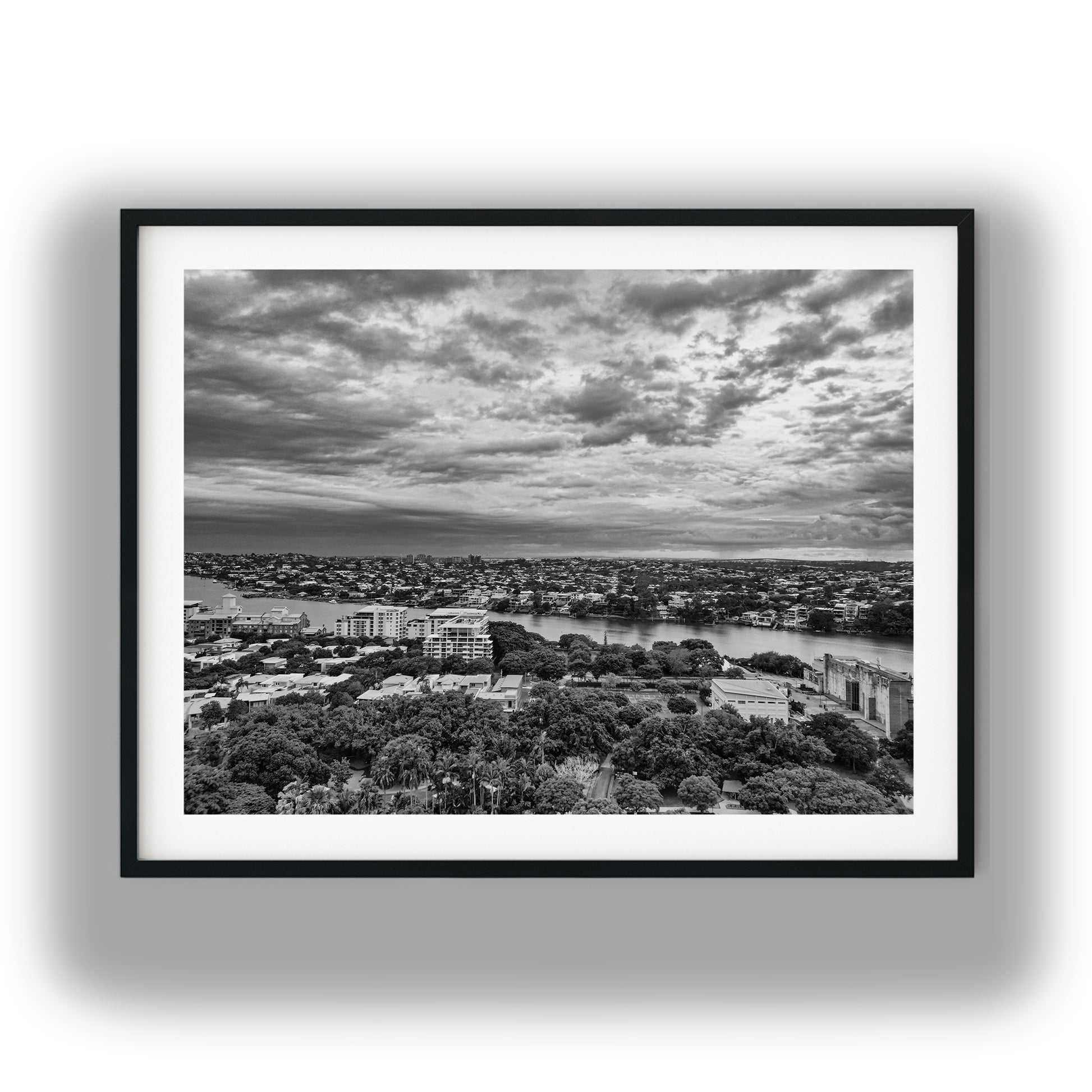 Aerial View of New Farm Brisbane Black and White Print