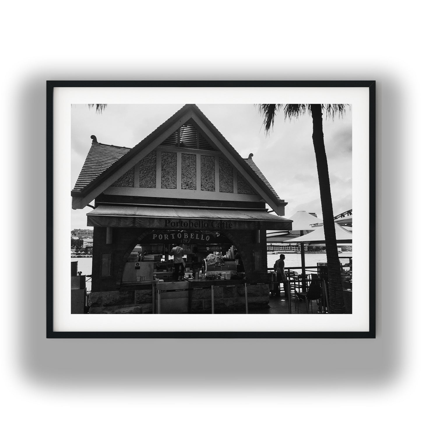 Portobello Caffe Waterfront Kiosk Black and White Print