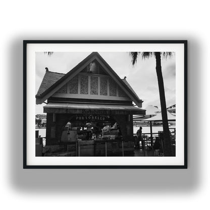 Portobello Caffe Waterfront Kiosk Black and White Print