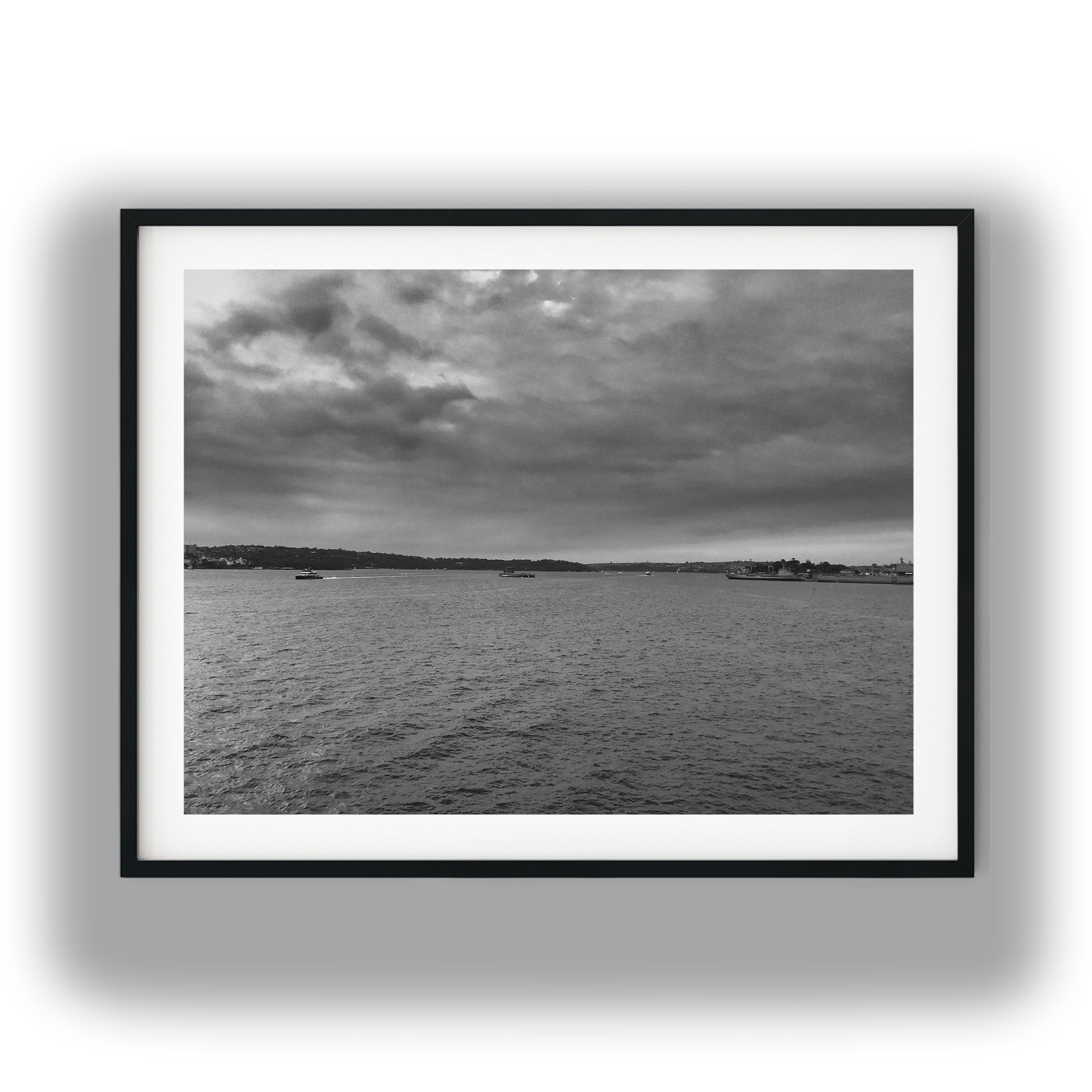 Dramatic Overcast Sydney Harbour Black and White Print