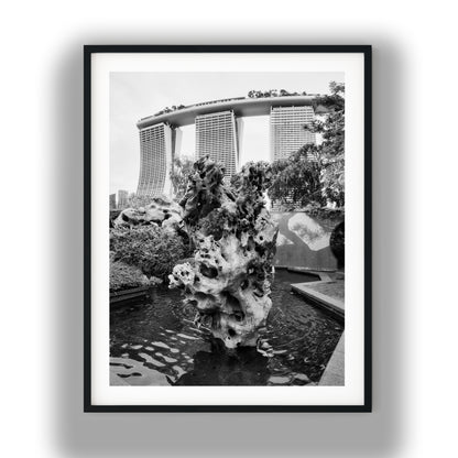 Marina Bay Sands Behind Scholar's Rock Black and White Print