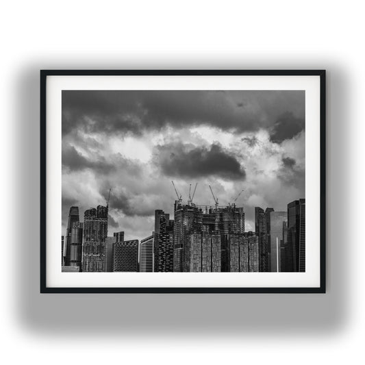 Singapore Skyline Construction Black and White Print