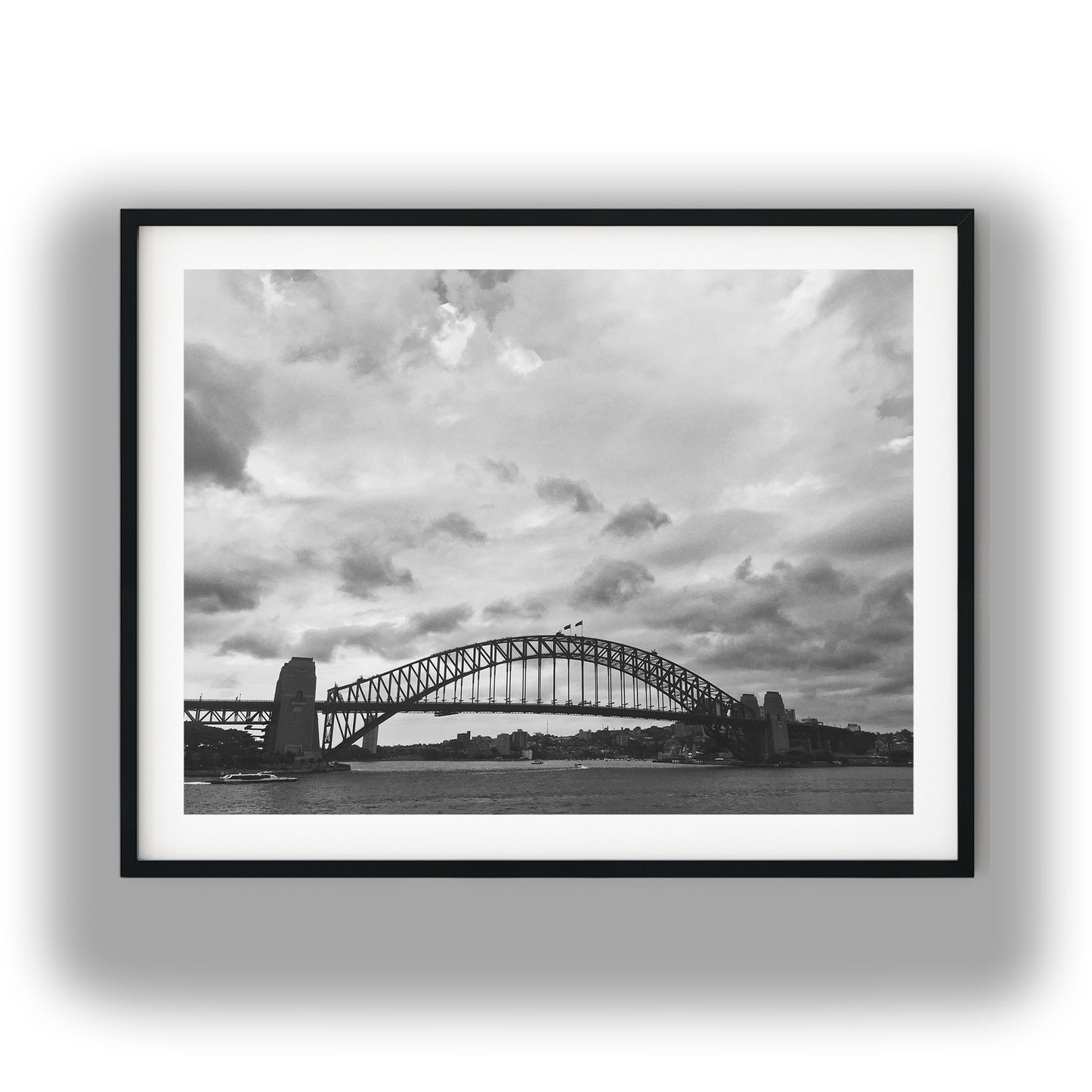 Sydney Harbour Bridge Under Dramatic Sky Black and White Print
