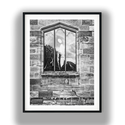 Memorial Stained Glass Window in Sandstone Black and White Print