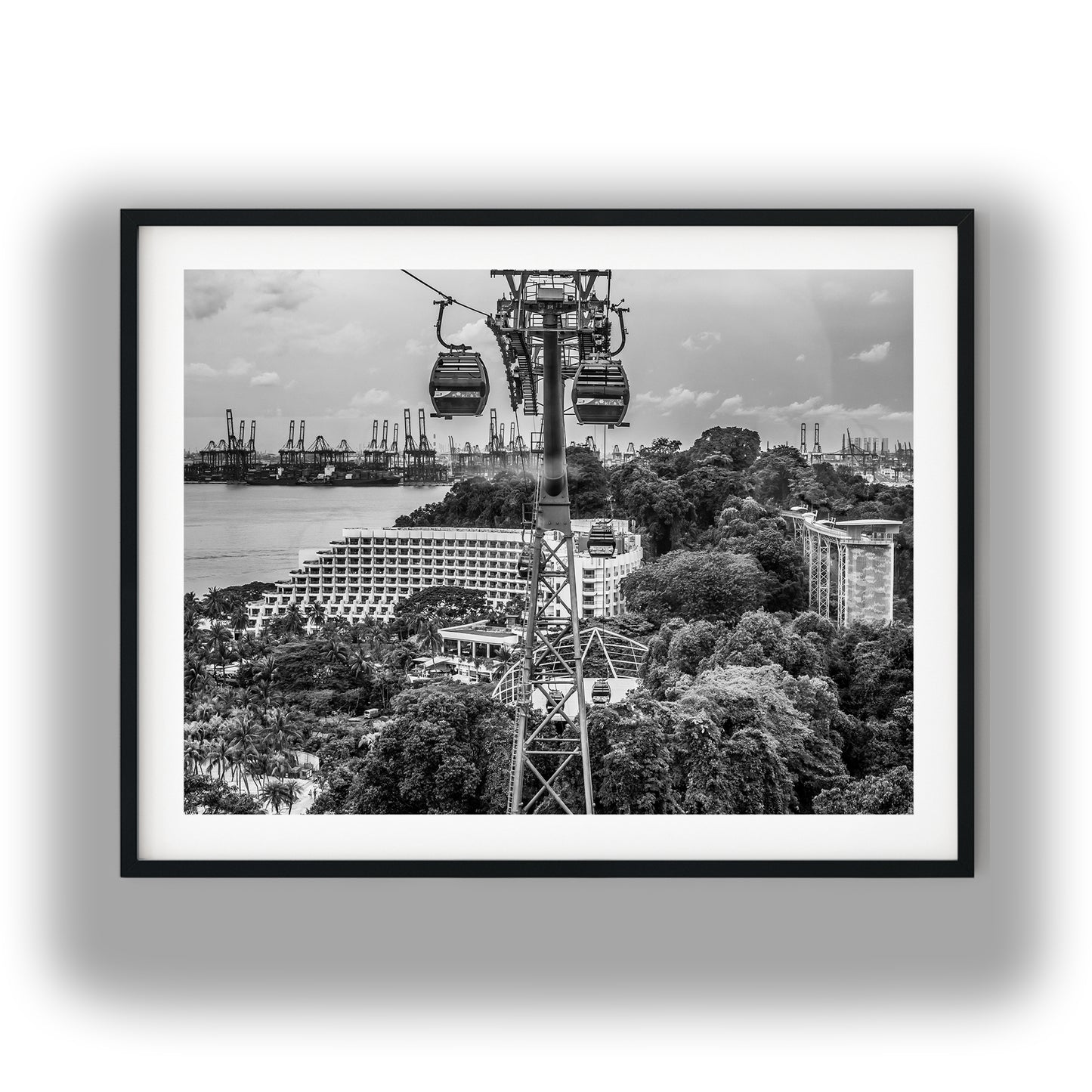 Sentosa Island Cable Car Black and White Print