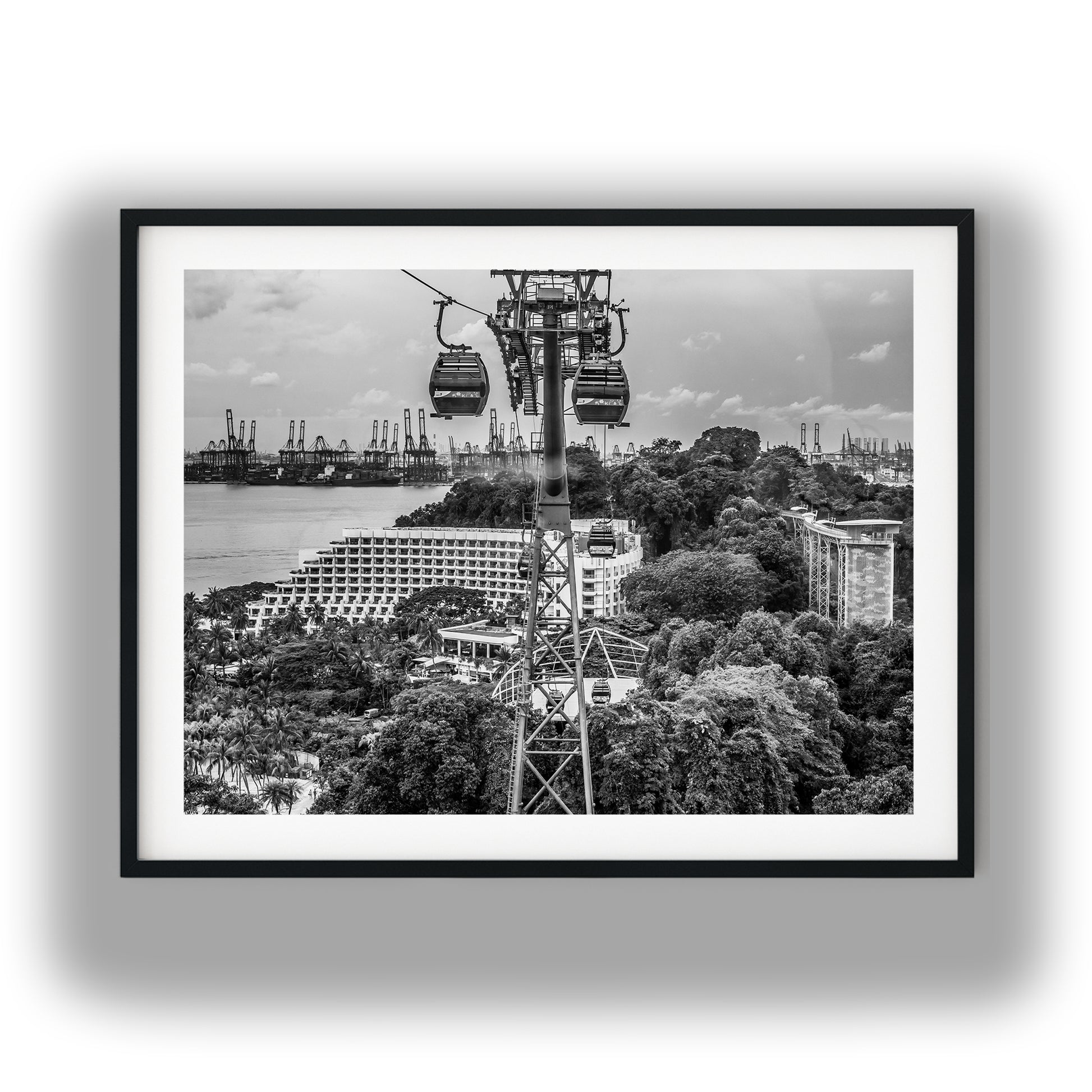 Sentosa Island Cable Car Black and White Print