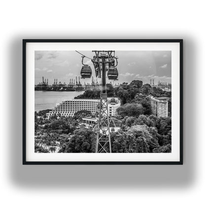 Sentosa Island Cable Car Black and White Print