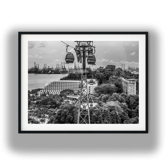 Sentosa Island Cable Car Black and White Print