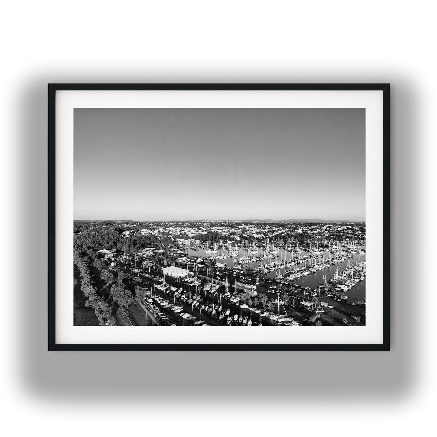 Manly Harbour Marina Aerial View Black and White Print