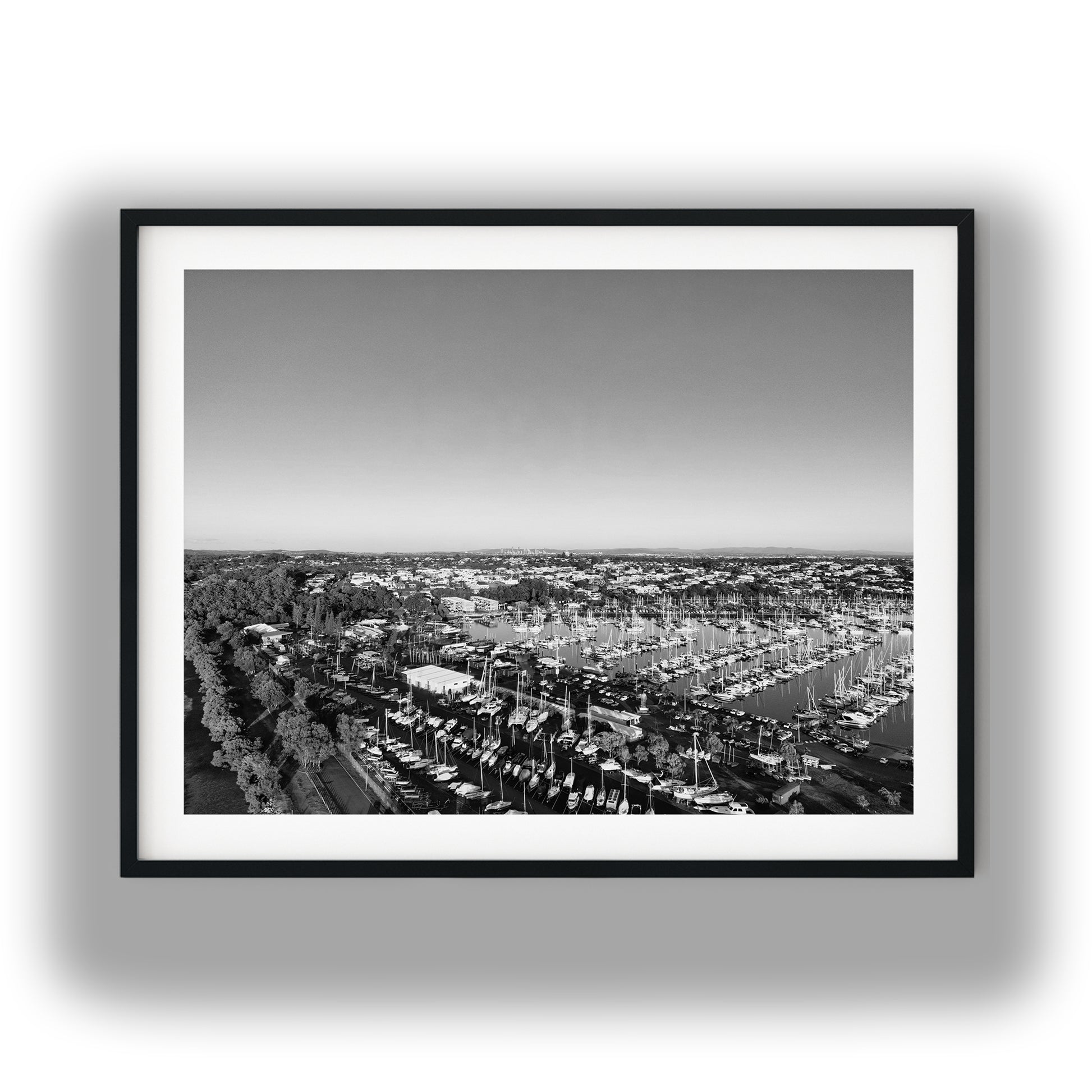 Manly Harbour Marina Aerial View Black and White Print