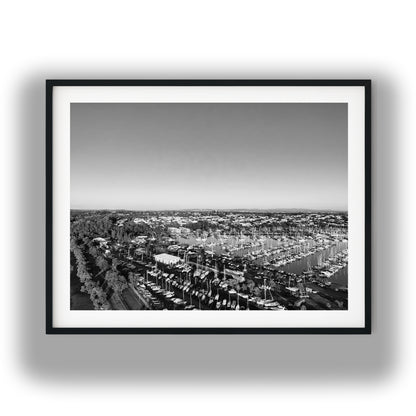 Manly Harbour Marina Aerial View Black and White Print