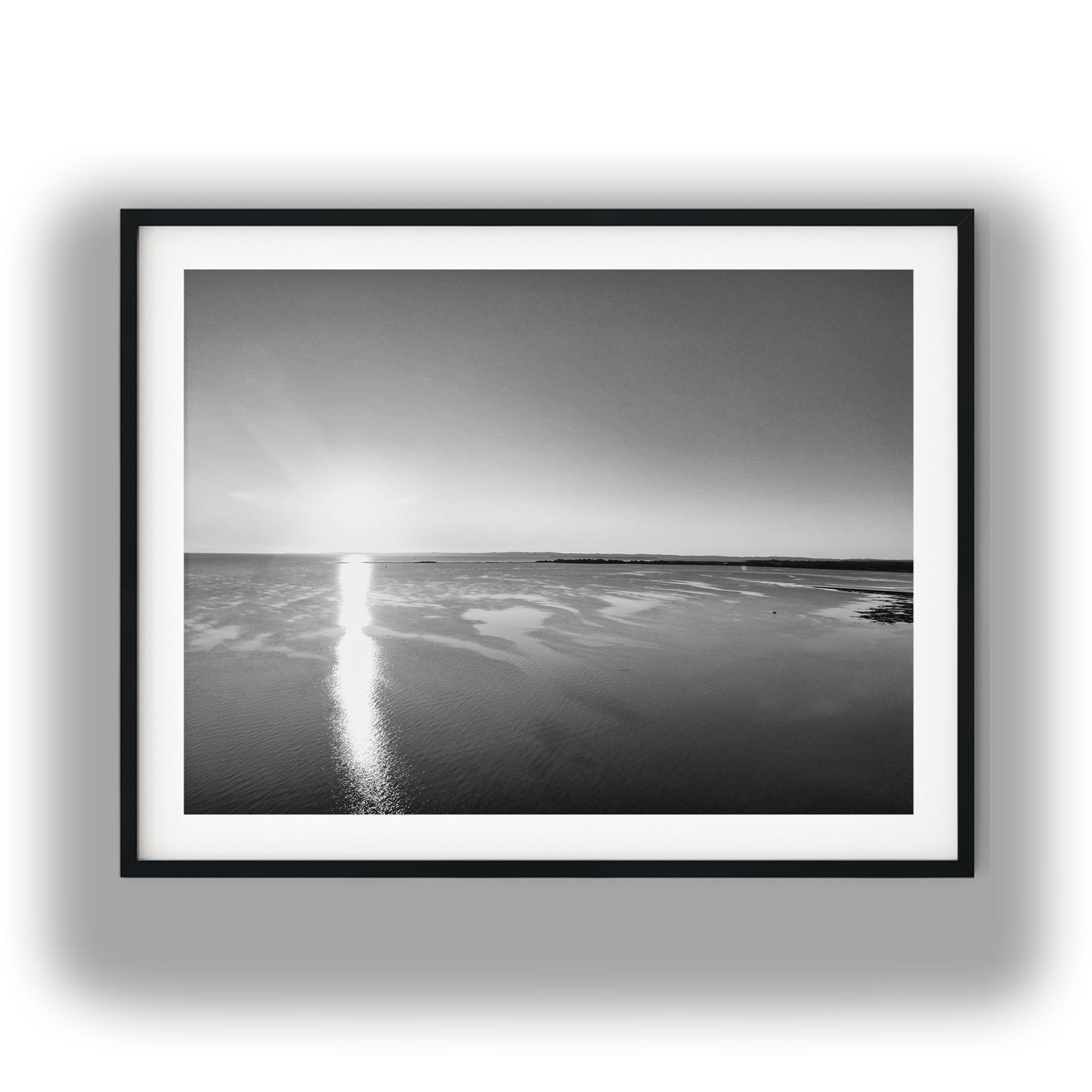 Moreton Bay Coastal Sunrise Black and White Print