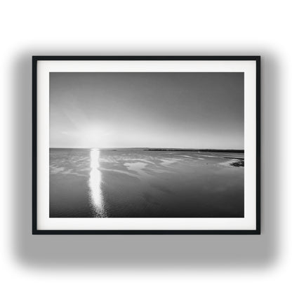 Moreton Bay Coastal Sunrise Black and White Print