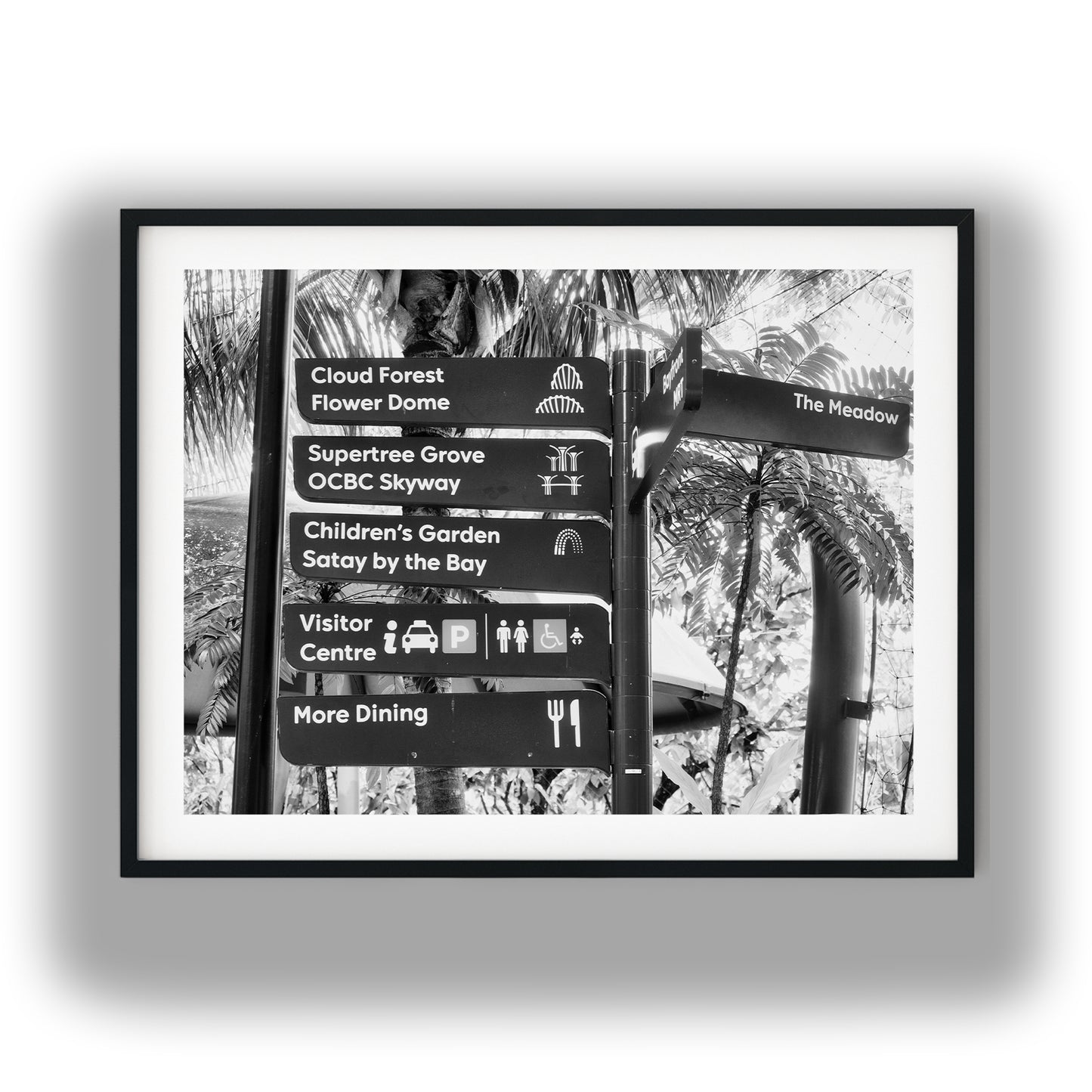 Gardens by the Bay Directional Sign Black and White Print