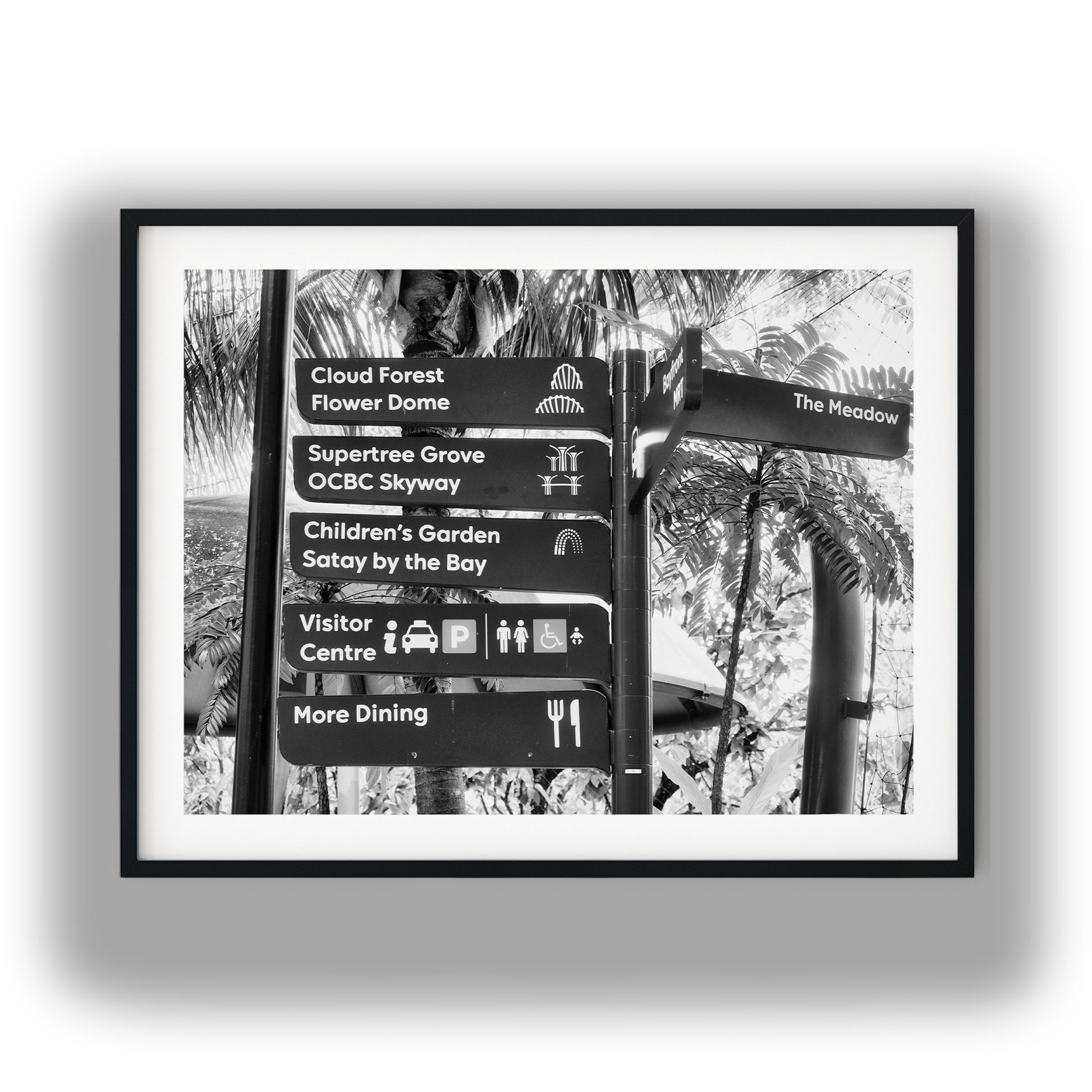 Gardens by the Bay Directional Sign Black and White Print