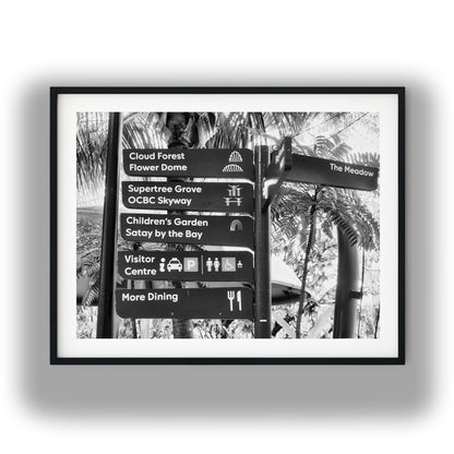 Gardens by the Bay Directional Sign Black and White Print