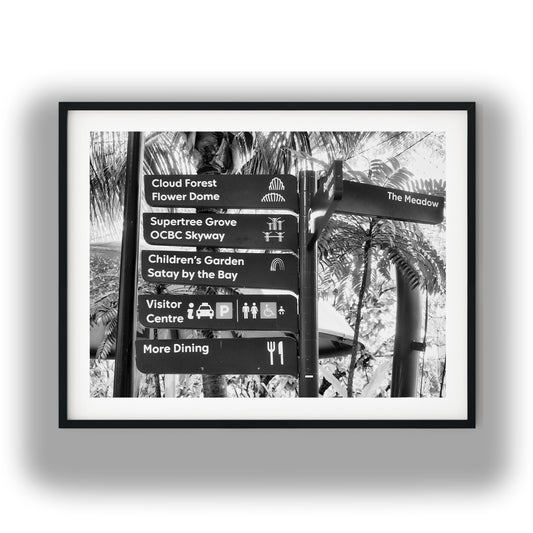 Gardens by the Bay Directional Sign Black and White Print