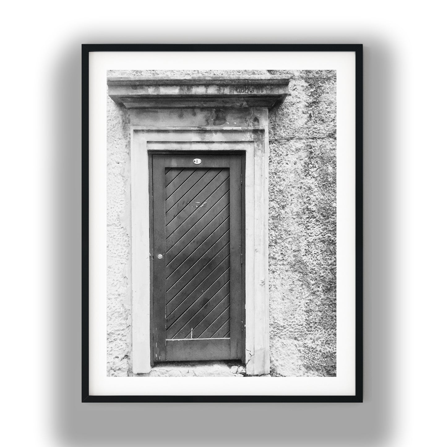Rustic Diagonal Wooden Door Black and White Print