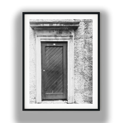 Rustic Diagonal Wooden Door Black and White Print
