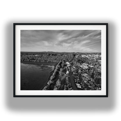 Inspiration Point Aerial Harbor View Manly Brisbane Black and White Print