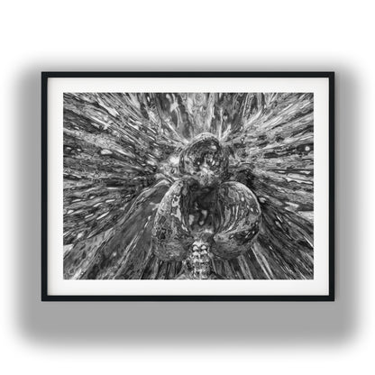 Abstract Metallic Orchid Bloom Black and White Print
