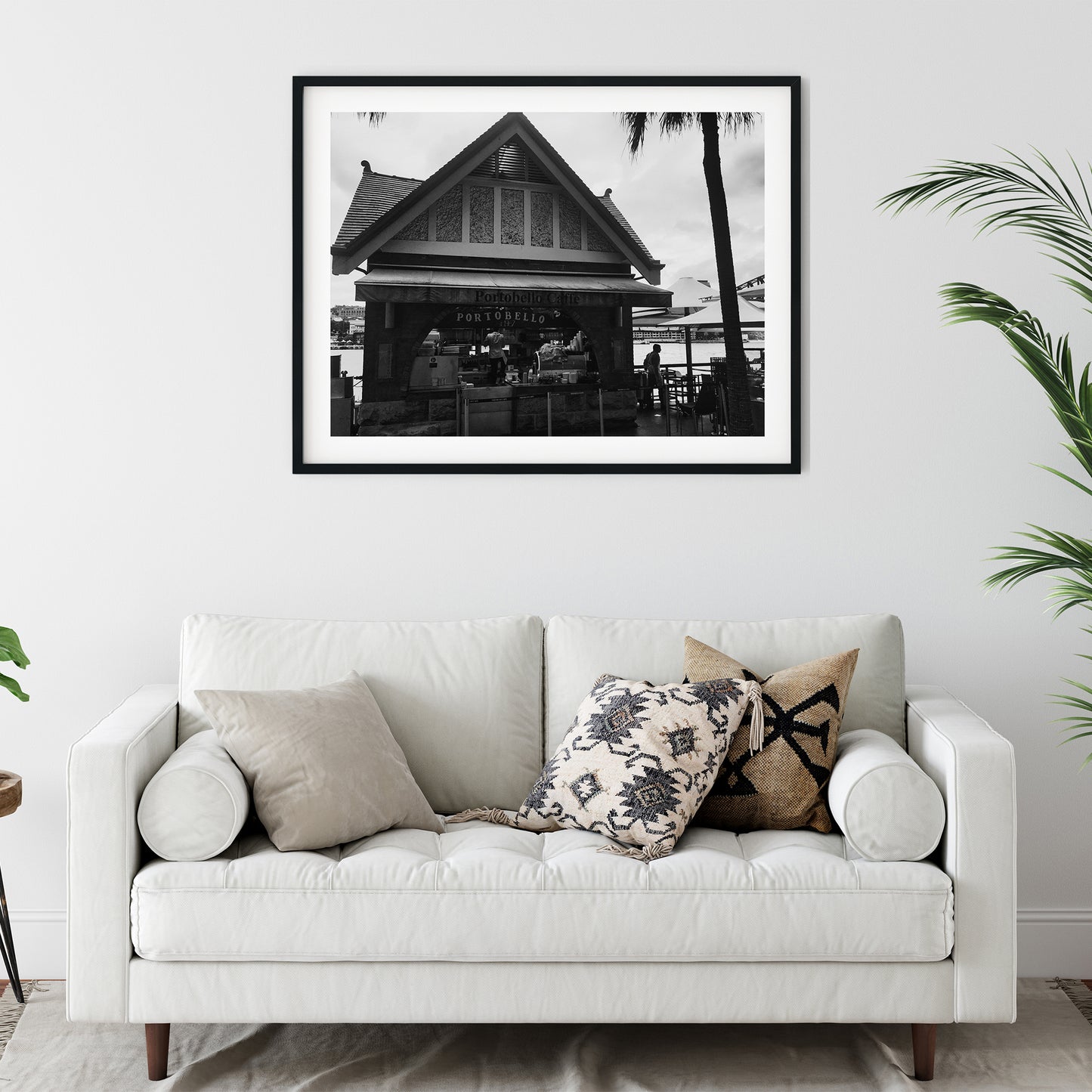 Portobello Caffe Waterfront Kiosk Black and White Print