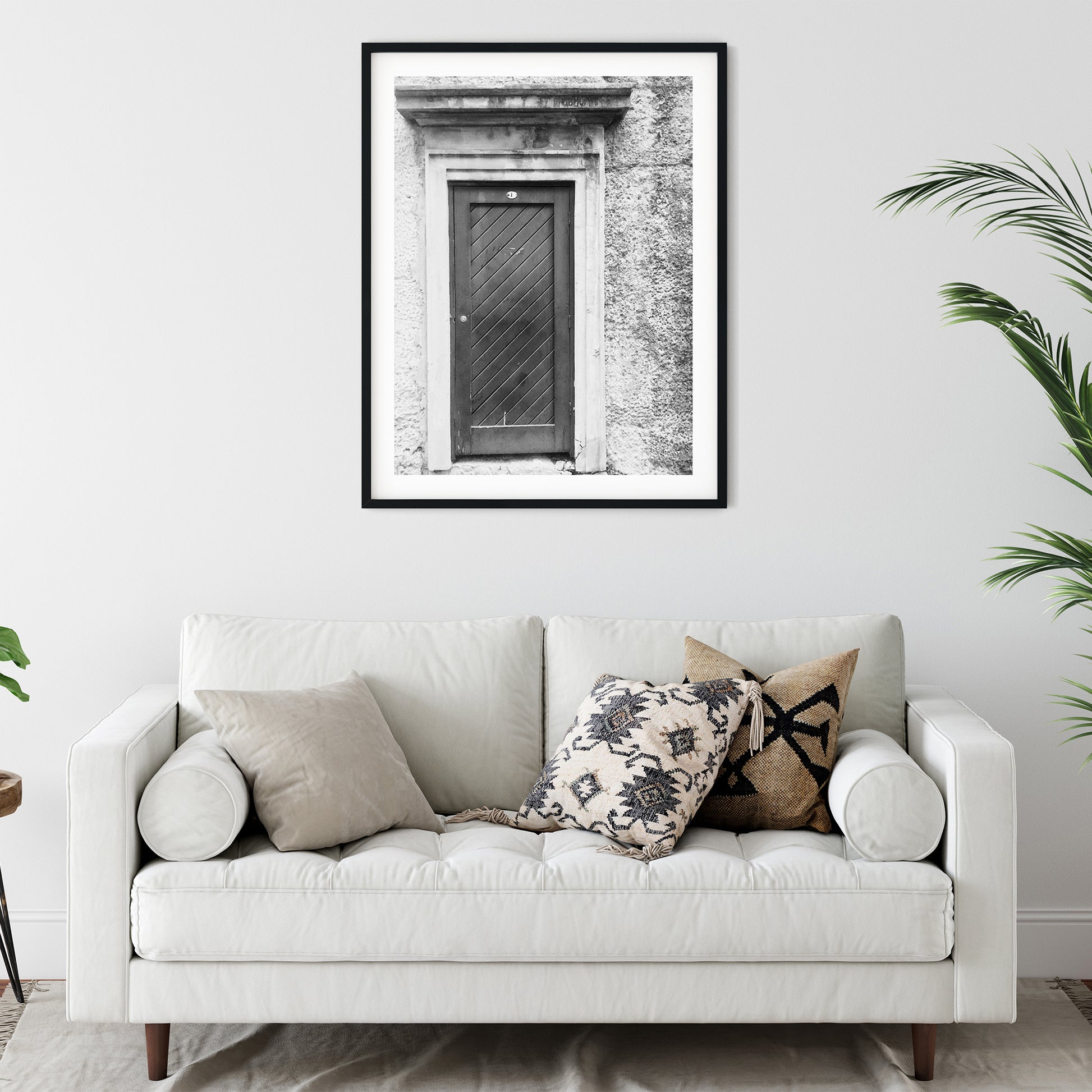 Rustic Diagonal Wooden Door Black and White Print