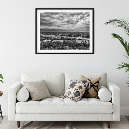 Aerial View of New Farm Brisbane Black and White Print