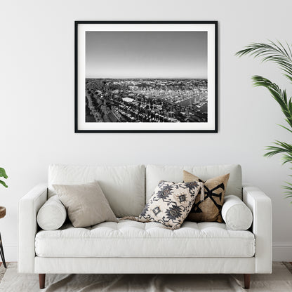 Manly Harbour Marina Aerial View Black and White Print