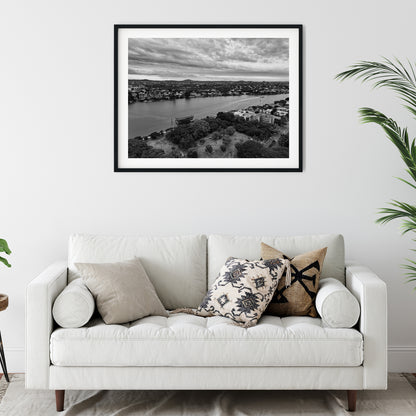 Brisbane River from New Farm Black and White Print