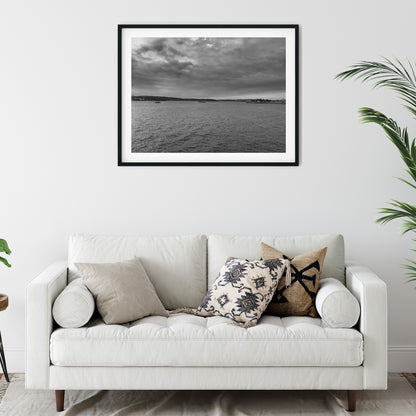 Dramatic Overcast Sydney Harbour Black and White Print
