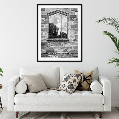 Memorial Stained Glass Window in Sandstone Black and White Print