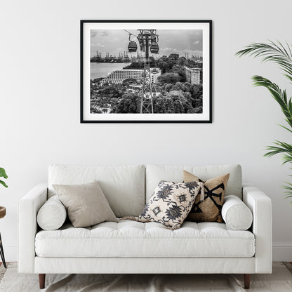 Sentosa Island Cable Car Black and White Print