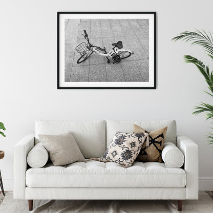 Rideshare Bicycle Overhead Black and White Print