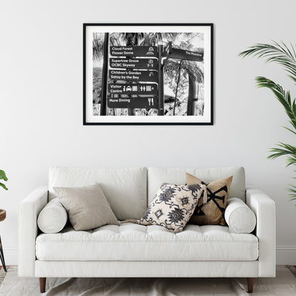 Gardens by the Bay Directional Sign Black and White Print