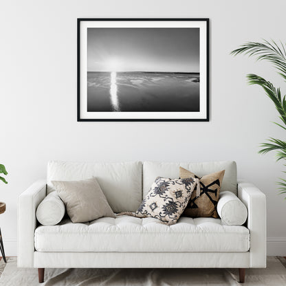 Moreton Bay Coastal Sunrise Black and White Print