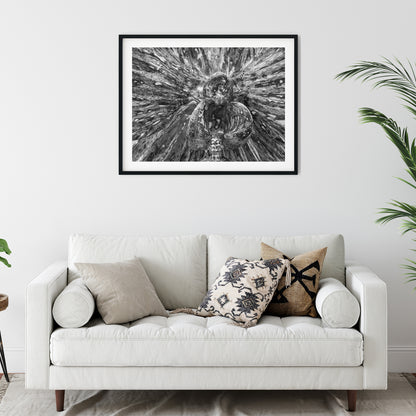 Abstract Metallic Orchid Bloom Black and White Print